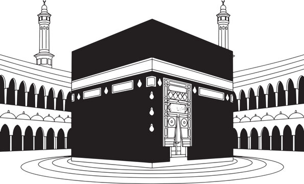 Kaaba Vector Illustration &ndash; Sacred Islamic Site in Mecca with Mosque Minarets