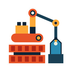 Colorful flat design illustration of an excavator with a robotic arm