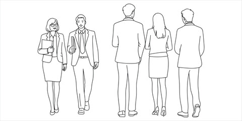 Business People Walking And Standing In Line Art On White Background vector illustration