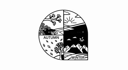 Circular emblem divided into four sections, depicting the four seasons spring, summer, autumn, and winter