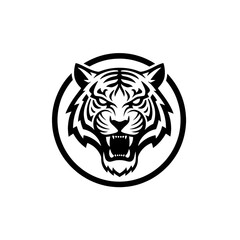 Obraz premium Ferocious Tiger Head Emblem - A Striking and Powerful Animal Symbol