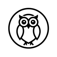 Obraz premium Simple graphic icon of an owl with big eyes inside a circle, representing wisdom and knowledge
