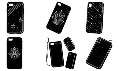 Collection of various mobile phone cases with different designs and patterns displayed together