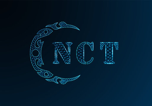 Low poly letter logo NCT design. NCT letter logo low poly vector design on blue color gradient background. NCT logo low poly design