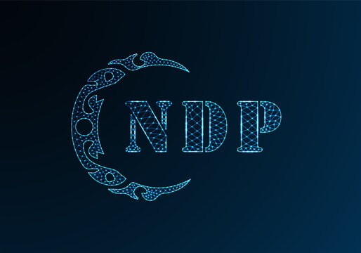 Low poly letter logo NDP design. NDP letter logo low poly vector design on blue color gradient background. NDP logo low poly design