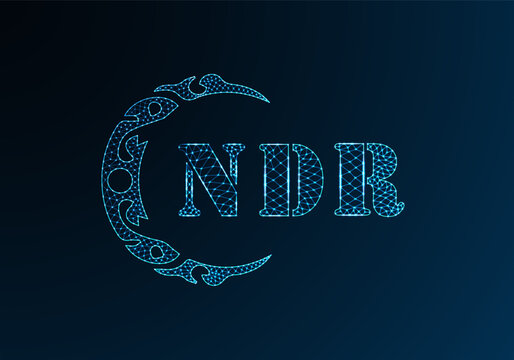 Low poly letter logo NDR design. NDR letter logo low poly vector design on blue color gradient background. NDR logo low poly design