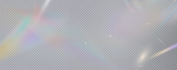 Set of rainbow light flares, reflection effect, falling confetti. Light rainbow lights with transparent effect, sparkling prism, stripe overlay, rainbow crystal, vector, png.