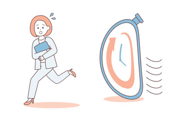 時間に追われるビジネスウーマン｜締切やタイムリミットのイメージイラスト