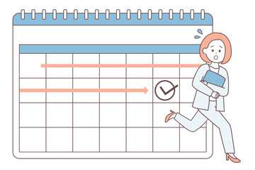 締切に追われるビジネスパーソンの女性｜多忙・締切・スケジュール管理のイメージイラスト