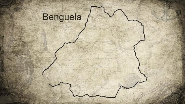 Benguela Angola map drawn on a cartography background sheet of paper