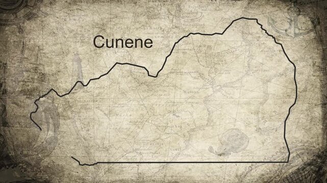 Cunene Angola map drawn on a cartography background sheet of paper
