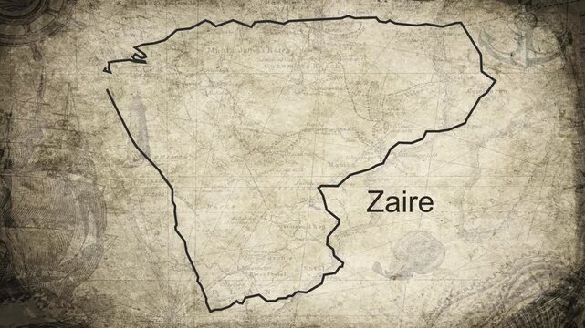 Zaire Angola map drawn on a cartography background sheet of paper