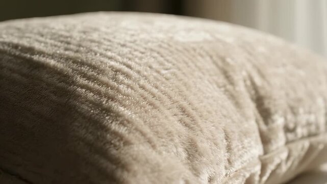 Cozy Cushion in Soft Focus: A close-up shot of a plush cushion invites touch, its intricate texture whispering of comfort and relaxation. Perfect for interior design projects.
