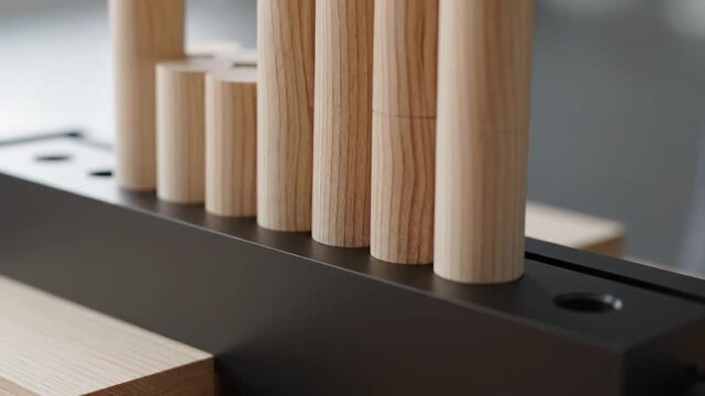 Wooden Pegs Being Placed into a Black Holder for Crafting or Assembly