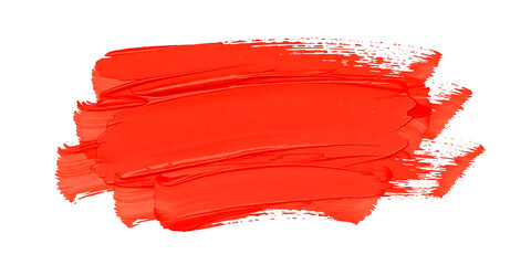 Red paint brush stroke texture isolated on white background, vibrant acrylic smear for creative design, banner, and art template featuring artistic, graphic, copy space with grunge and watercolor