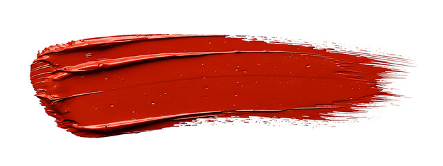 Red paint brush stroke texture isolated on white background, glossy acrylic smear with rough edges for design banner and copy space featuring textured, abstract, graphic with template and art