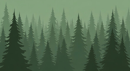 Obraz premium Misty evergreen forest shrouded in atmospheric fog, a dense canopy of tall pine trees creating a serene and mysterious natural landscape
