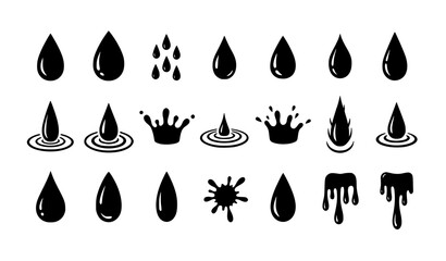 Water Drop and Splash Silhouette Vector Collection in Simple Doodle Style Isolated on White Background
