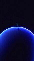 Minimalist design. Businessman standing on glowing blue planet horizon. Concept of strategic...