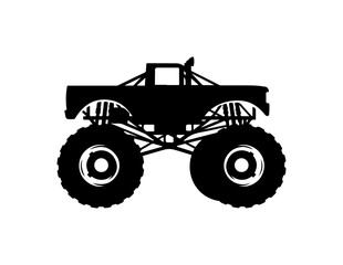 Obraz premium Monster truck, black silhouette, vector illustration, rugged vehicle