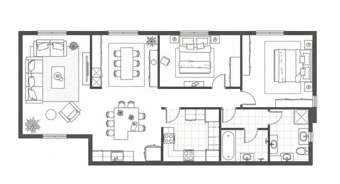 Detailed architectural floor plan showcasing interior layout and design elements for a residential property.