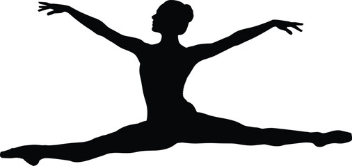 Fototapeta premium Ballet dancer silhouette performing split leap, graceful artistic movement isolated on white background