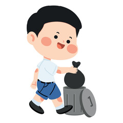 Boy Throwing Trash In Bin.eps