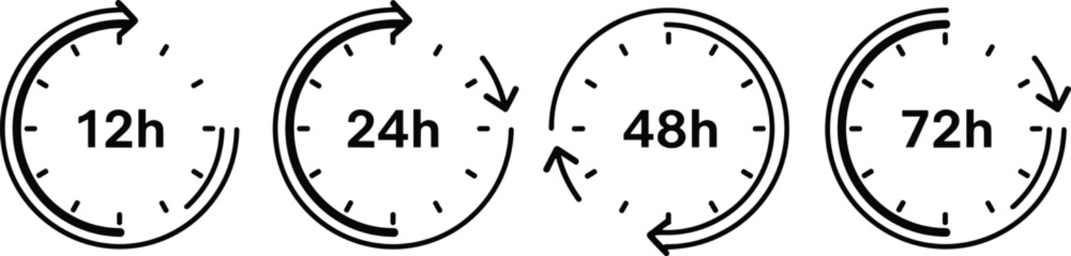 Delivery time icons 12h 24h 48h 72h service duration clock symbols