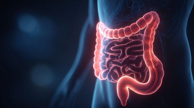 Detailed 3D Graphic Representation of the Human Digestive System Anatomy Showing Intestines and Colon