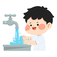 Boy Washing Hands Under Faucet