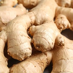 Fototapeta premium Fresh raw ginger on whole background, close up