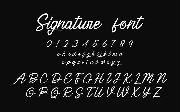 Modern Monoline Signature Font with Numbers Vector