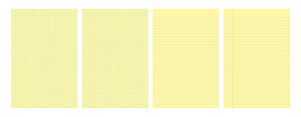 Set of yellow legal pad pages with lined or grid designs © dniprodd