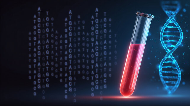 塩基配列とDNAらせんのゲノム解析イメージ｜医療テクノロジー背景