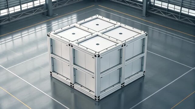 Stacked Shipping Containers in Warehouse Storage with Cinematic Motion