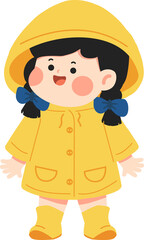 young female standing outdoors wearing waterproof coat during rainy weather with cheerful expression