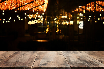 table and lights background during night time. Product display or mockup