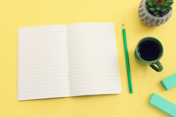 Top view image of empty notebook on table