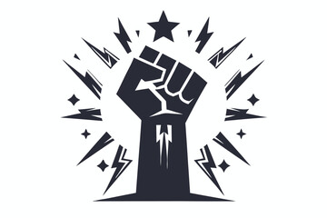 Stylized human fist shows power and solidarity with bold black outlined strokes in the design