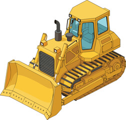 Yellow Bulldozer Construction Vehicle Vector Illustration with Crawler Tracks and Front Blade Isolated for Heavy Equipment and Engineering Projects