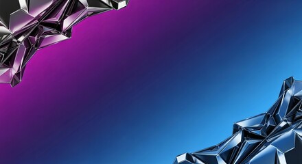 Polygonal chrome shards frame a vibrant magenta to blue gradient background for abstract design concepts.