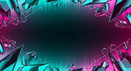 Neon Abstract Frame: A captivating neon-lit frame composed of abstract geometric shapes, evoking a futuristic and dynamic atmosphere with its vibrant color palette and innovative design. 