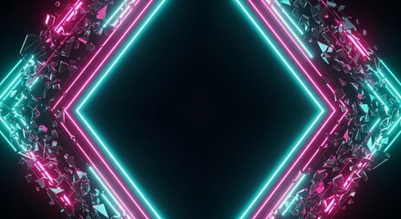 Neon Diamond Abstract: A captivating visual of vibrant neon diamond shapes, glowing with a brilliant light. Geometric shapes and a sense of depth, the image evokes a futuristic.