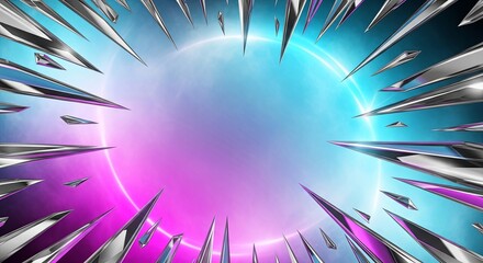 Abstract Shattered Prism: A mesmerizing, futuristic display of vibrant color and geometric artistry, the image features an array of sharp, prismatic shards converging toward a luminous, glowing orb.
