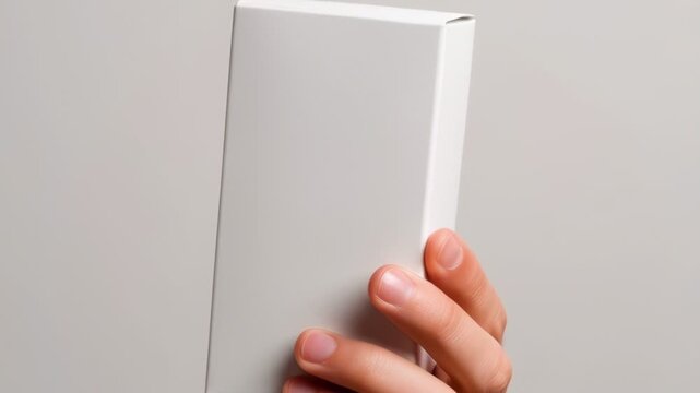 A person holds a plain box and shows it from different angles. The focus is on the box size and shape