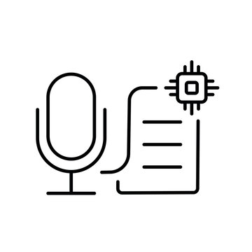 A vector icon showing voice input being transcribed into text notes with AI, created in line style with editable stroke