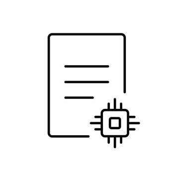 A vector icon representing AI-assisted summarization of a document, created in line style with editable stroke