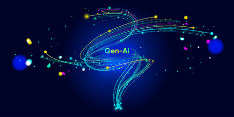 Obraz premium Illustration of abstract stream. Artificial intelligence. Big data, technology, AI, data transfer, data flow, large language model, generative AI, LLM, NLP. NLG