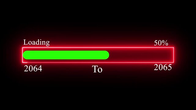 Loading bar from 2064 to 2065 new year transfer animation. New year loading bar animation Year changing . Almost reaching New Year on black background..