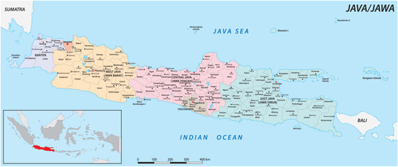 Administrative map of the Indonesian island of Java